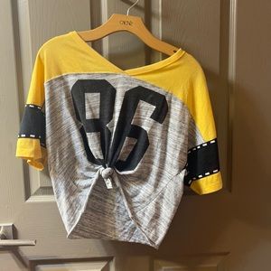 Off the shoulder PINK brand jersey. Yellow& Grey